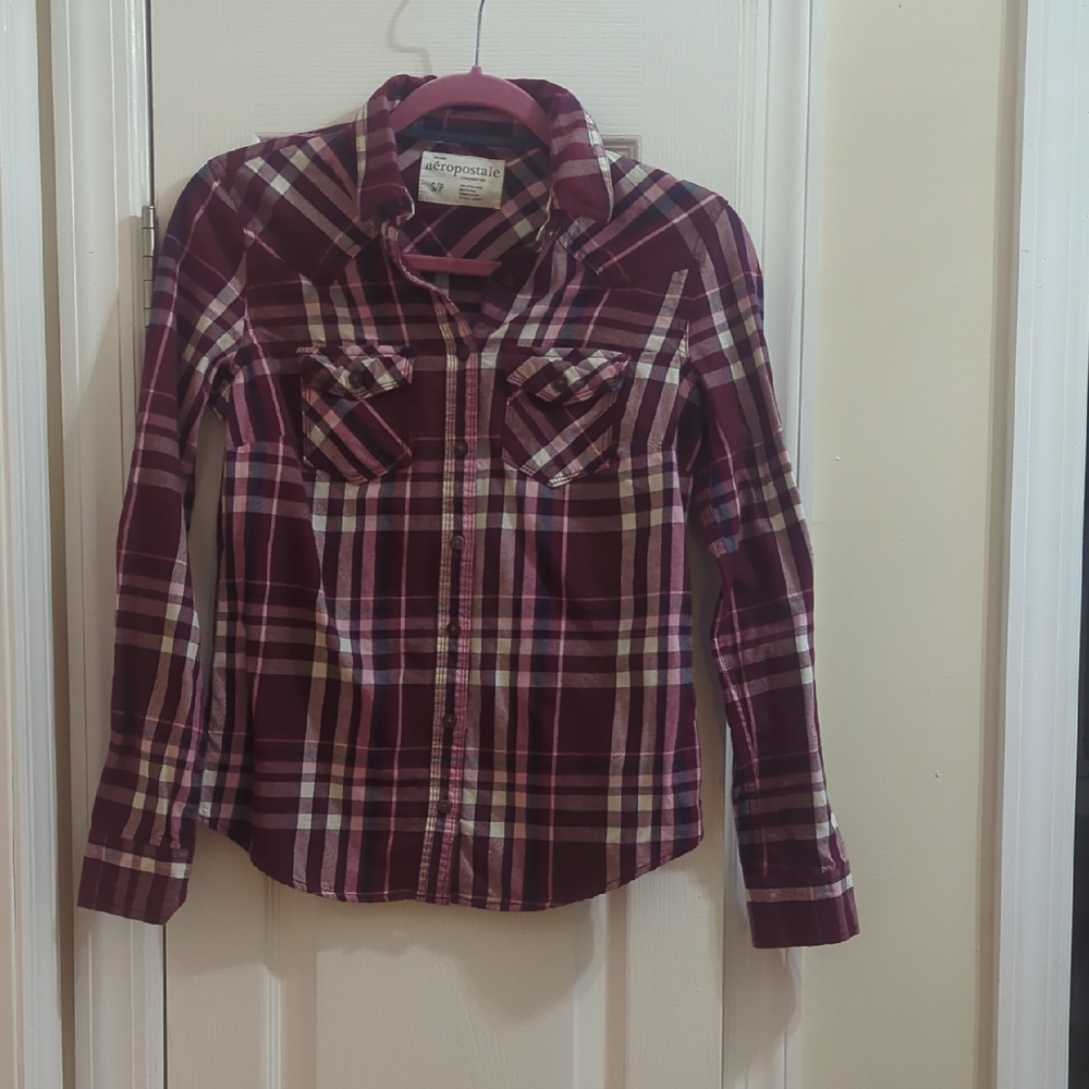 Aeropostale Burgundy Plaid Shirt